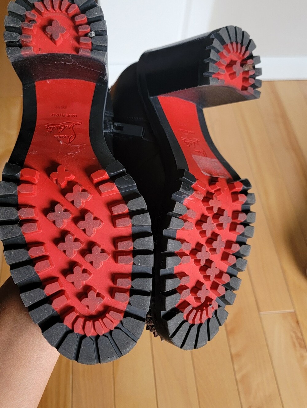 Christian Louboutin Black Leather Lace-Up Studded Ankle Boots Size 36. 5 - Picture 14 of 15